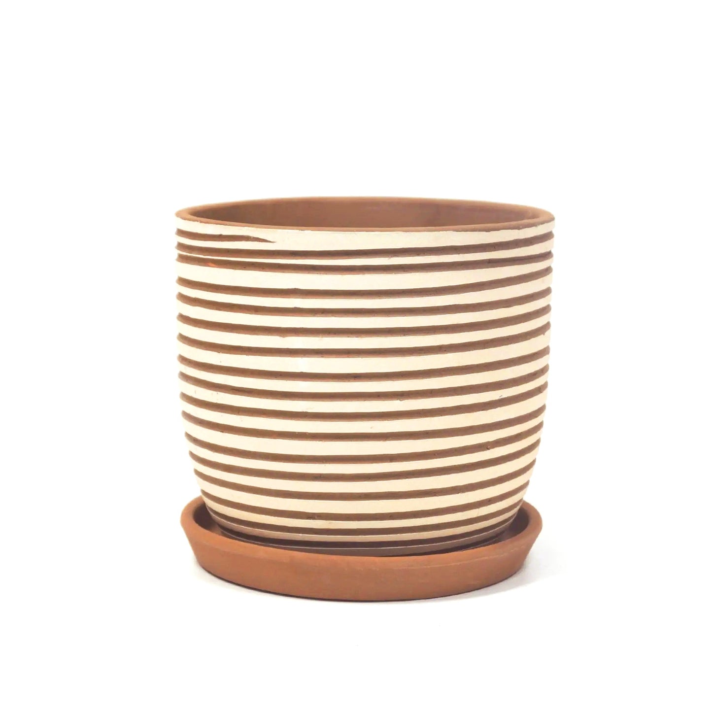 Clay White Stripes Pattern Pot