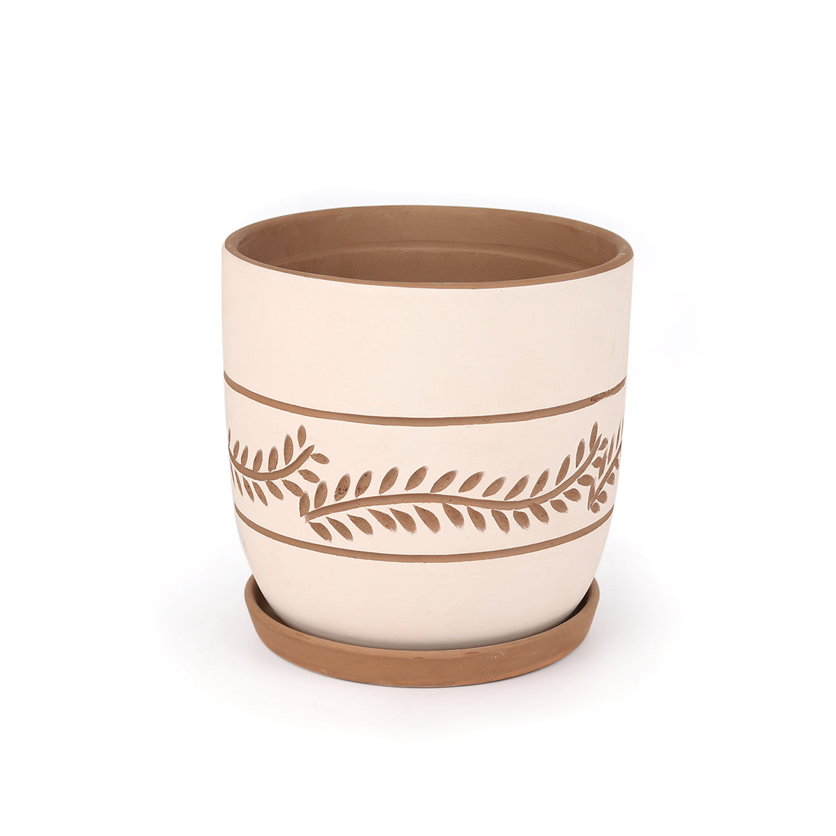 White Clay Horizontal Leaf Pattern Pot