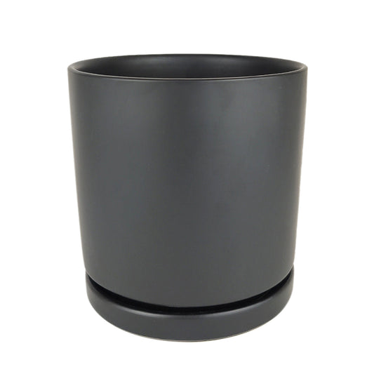 6 inch Black Porcelain Cylinder Pot with Saucer