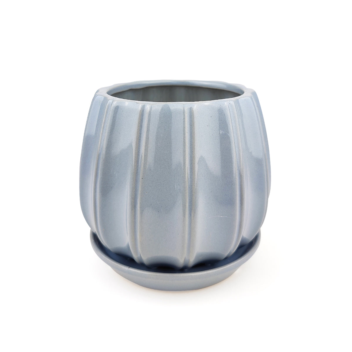 6 inch Blue Glazed Ceramic Contour Planter