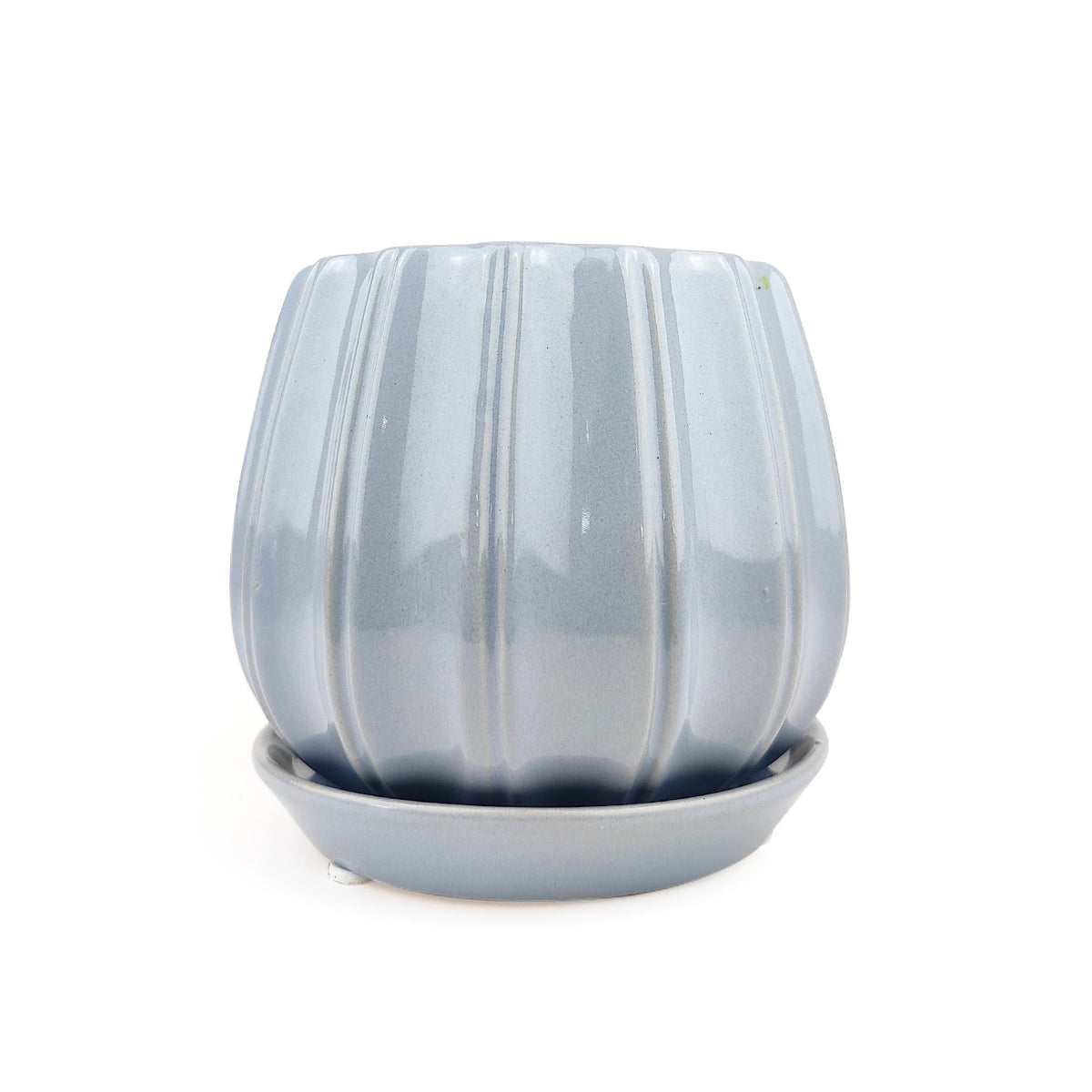 6 inch Blue Glazed Ceramic Contour Planter