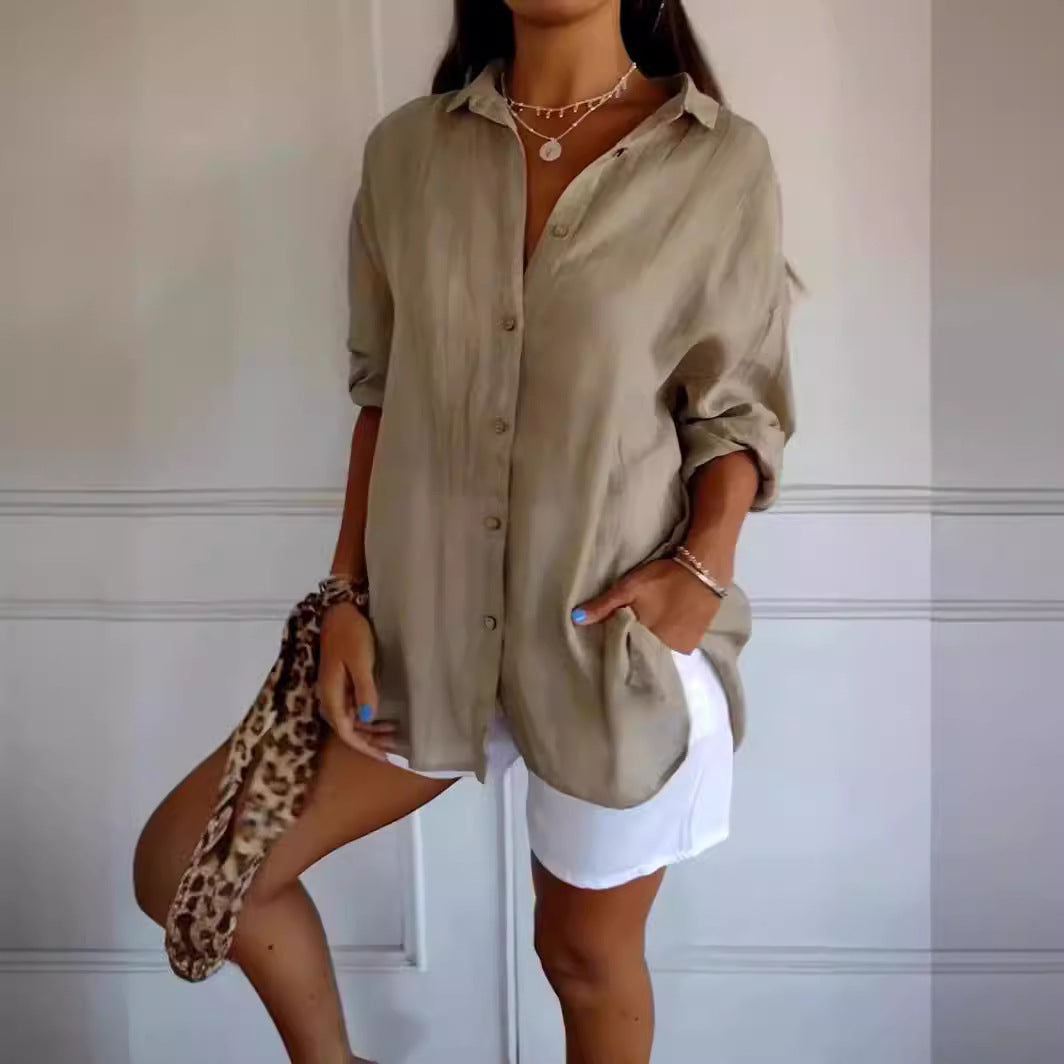 Women's Long Sleeve Loose Button Down Shirt