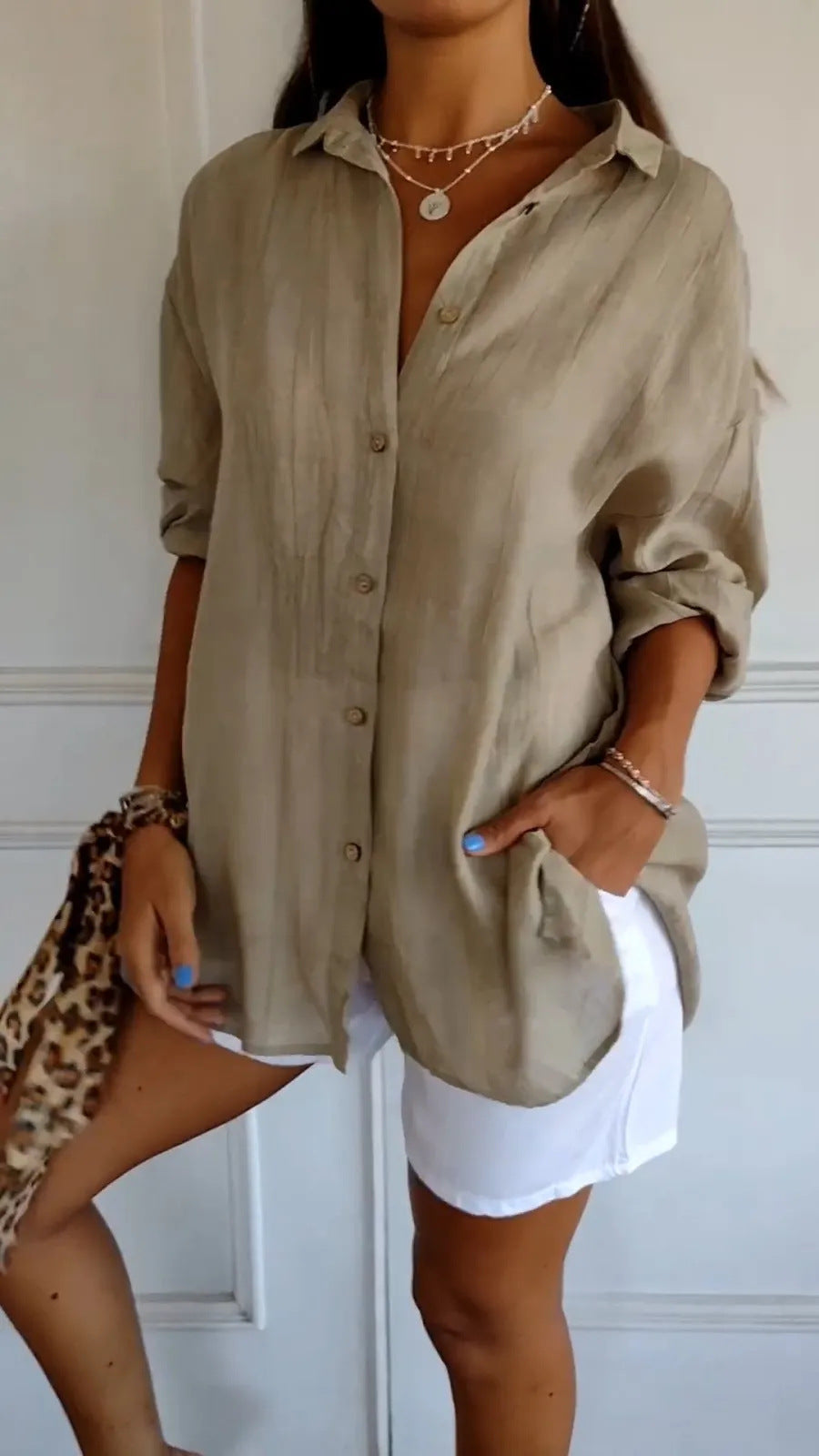 Women's Long Sleeve Loose Button Down Shirt