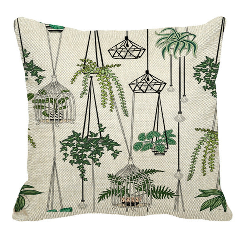 Nordic Style Linen Pillowcase Potted Green Plants