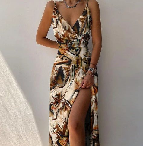 V-Neck Autumn Slit Dress