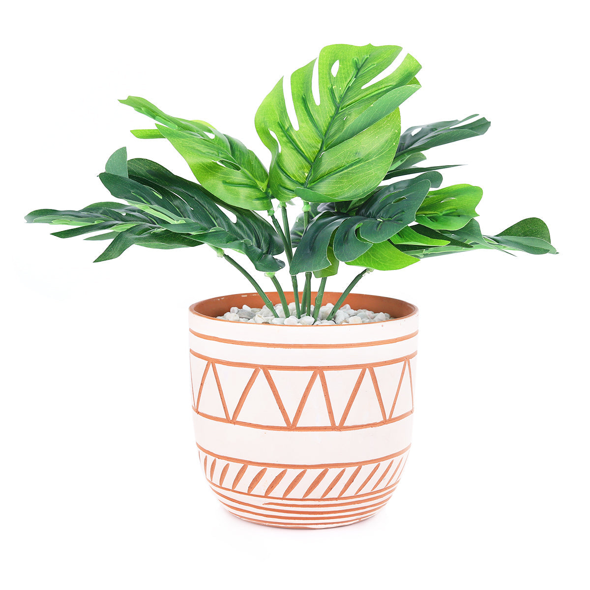 5.5 inch White-Clay Color Geometric Pattern Pot