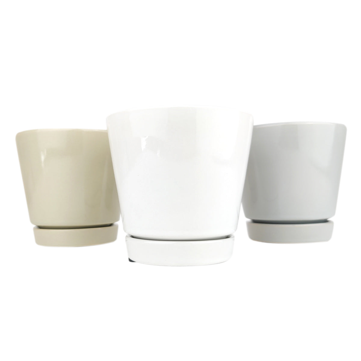 Pack of 3 Minimalist Ceramic Pots (White, Gray and Oatmeal)