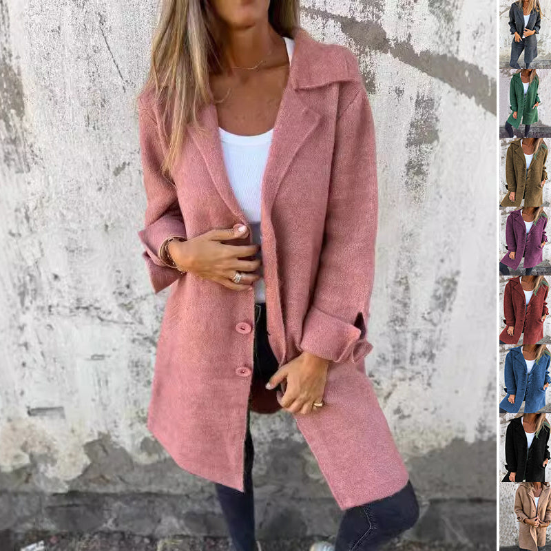 Fall Mid-Length Cardigan with Pockets