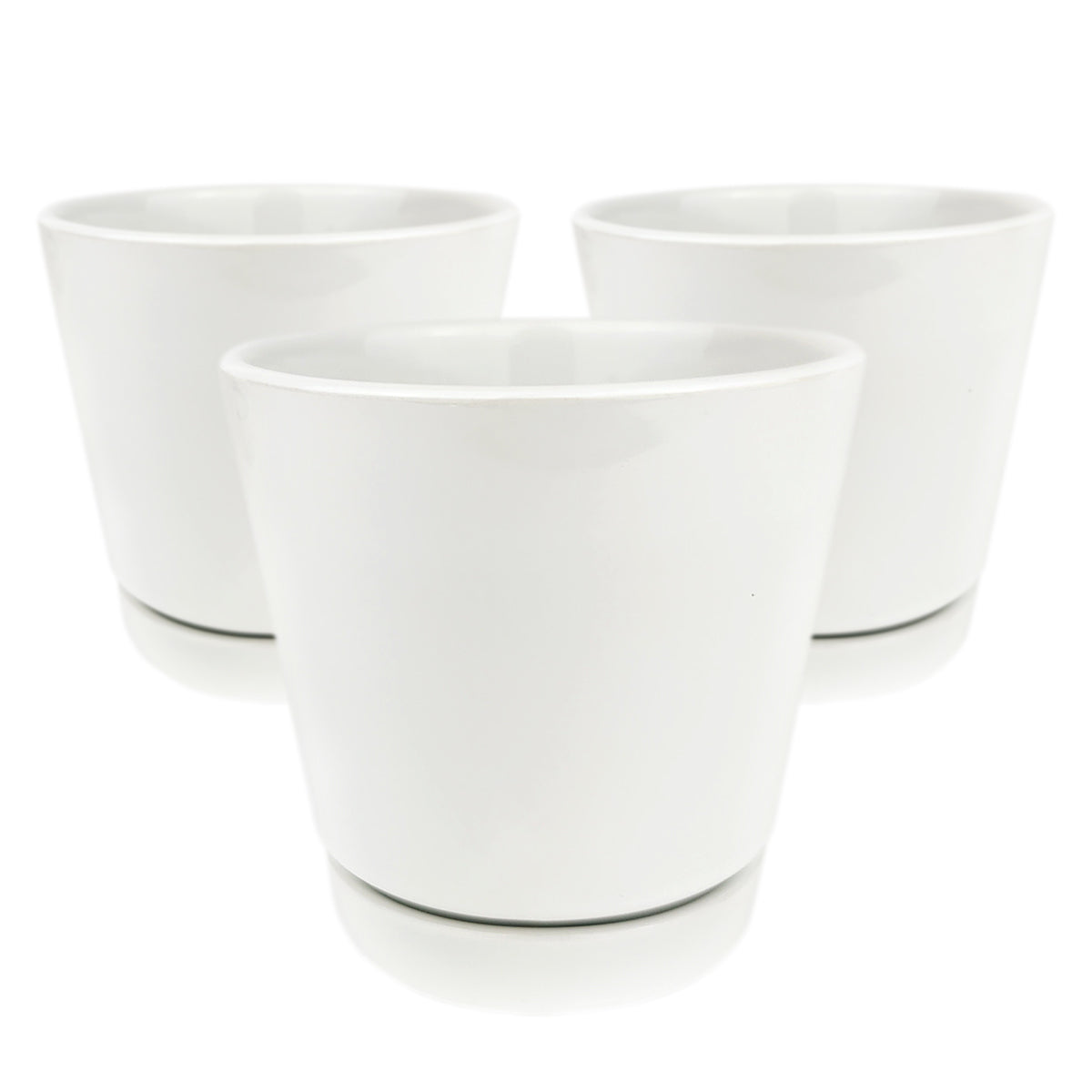 Pack of 3, 6 inch White Minimalist Pot with Saucer