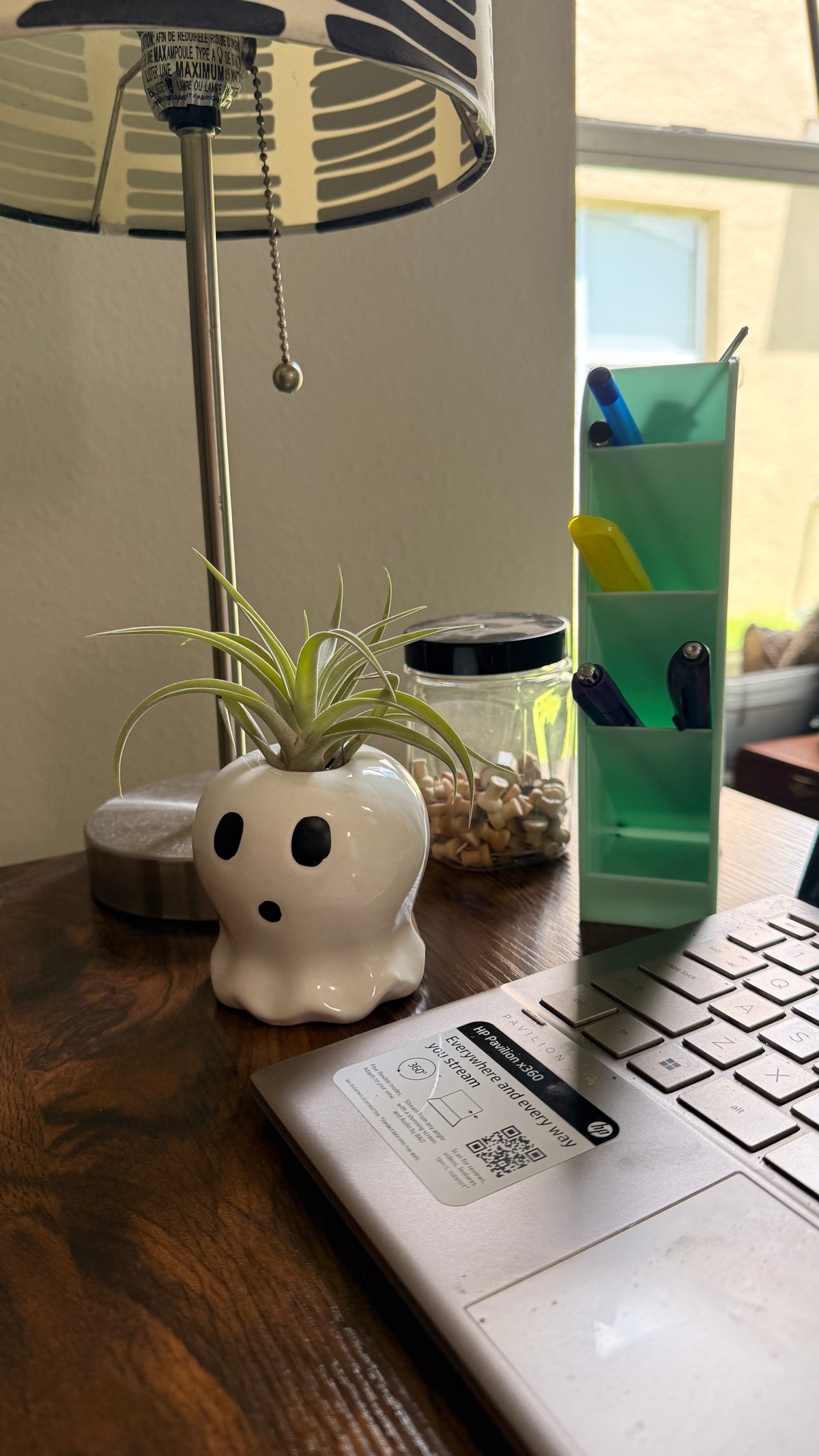 Halloween Ceramic Ghost Figure With Live Medium Air Plant - Office Decor - Fall Theme Plant Decor - Air Plant Holder - Halloween Decor - Medium Live Air Plant