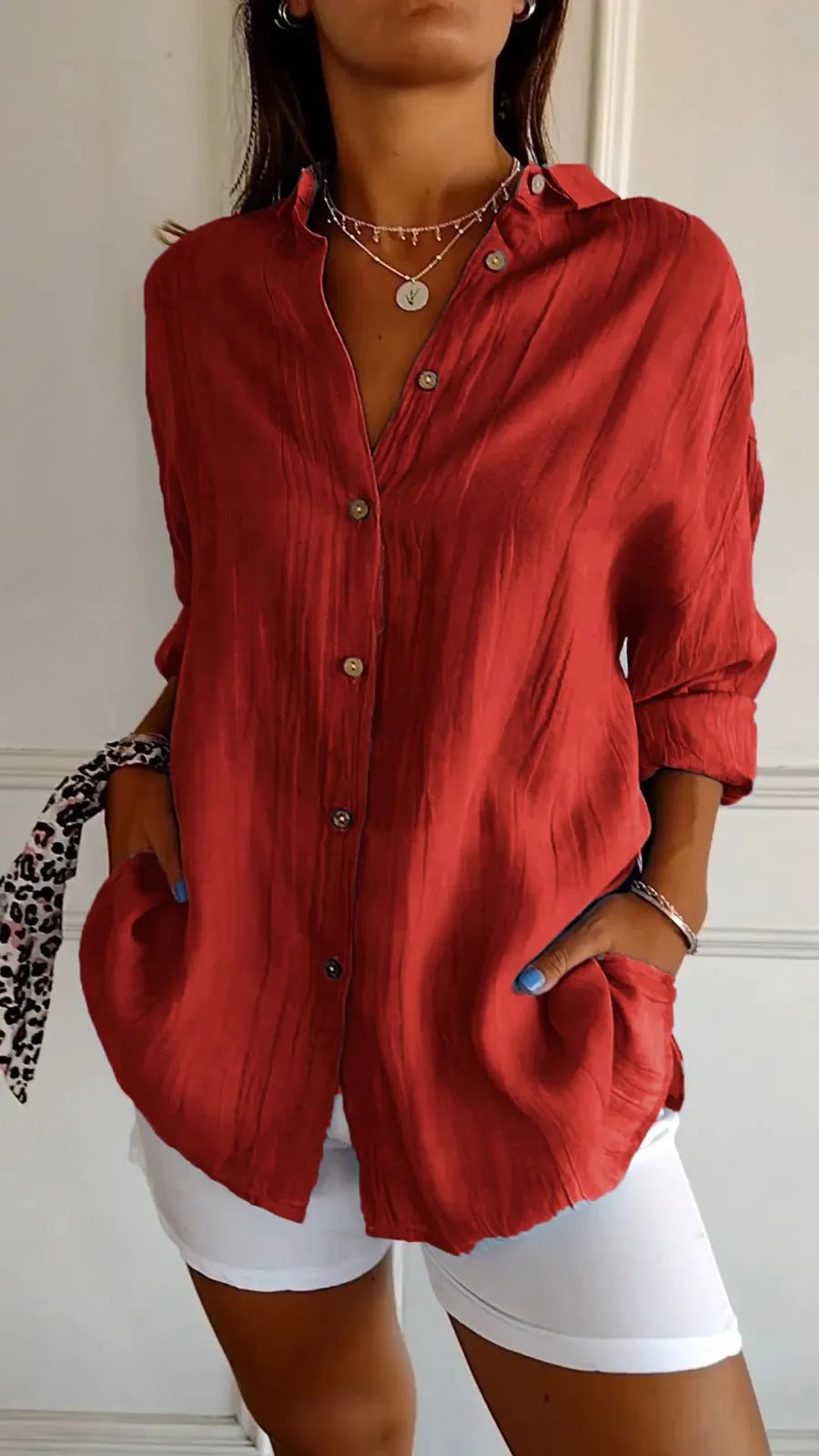 Women's Long Sleeve Loose Button Down Shirt