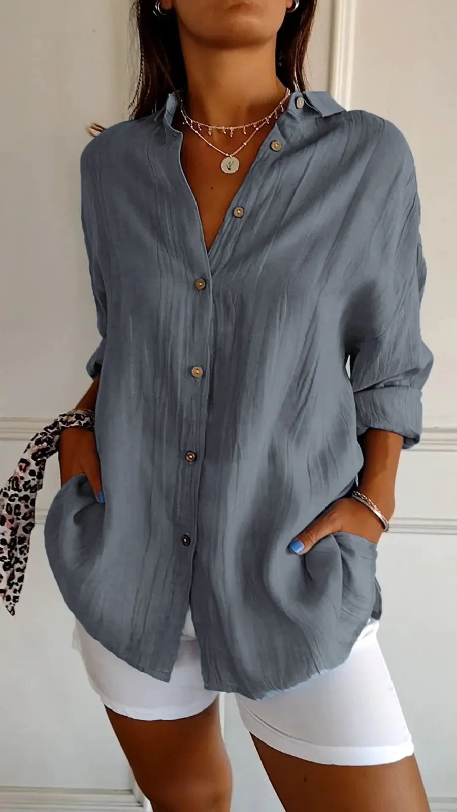 Women's Long Sleeve Loose Button Down Shirt