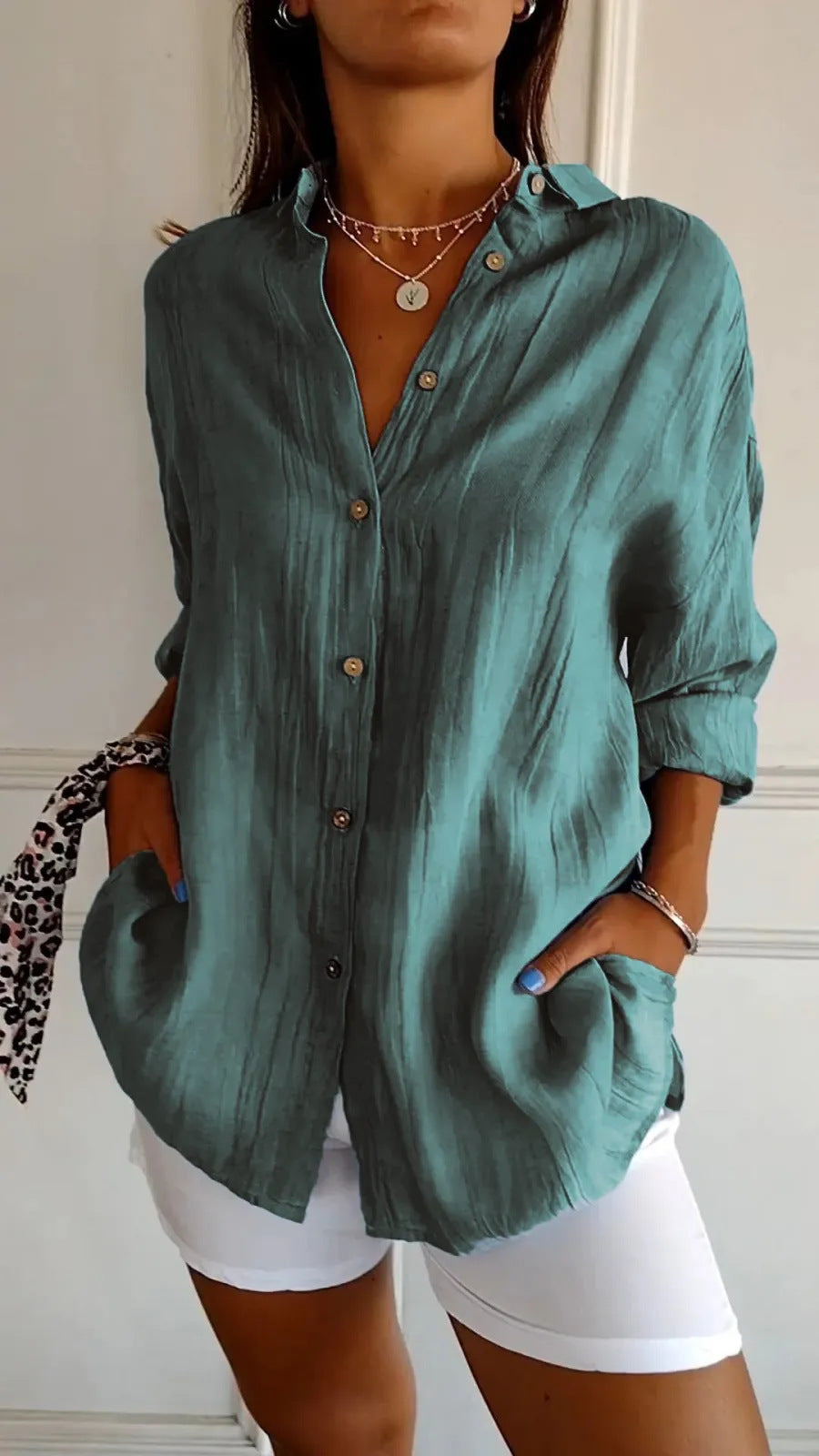 Women's Long Sleeve Loose Button Down Shirt