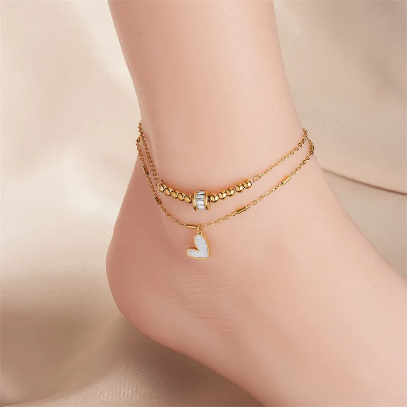 Boho Heart Double Stacking Anklet