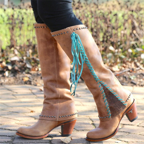 Faux Leather Boots with Tie Up Sides