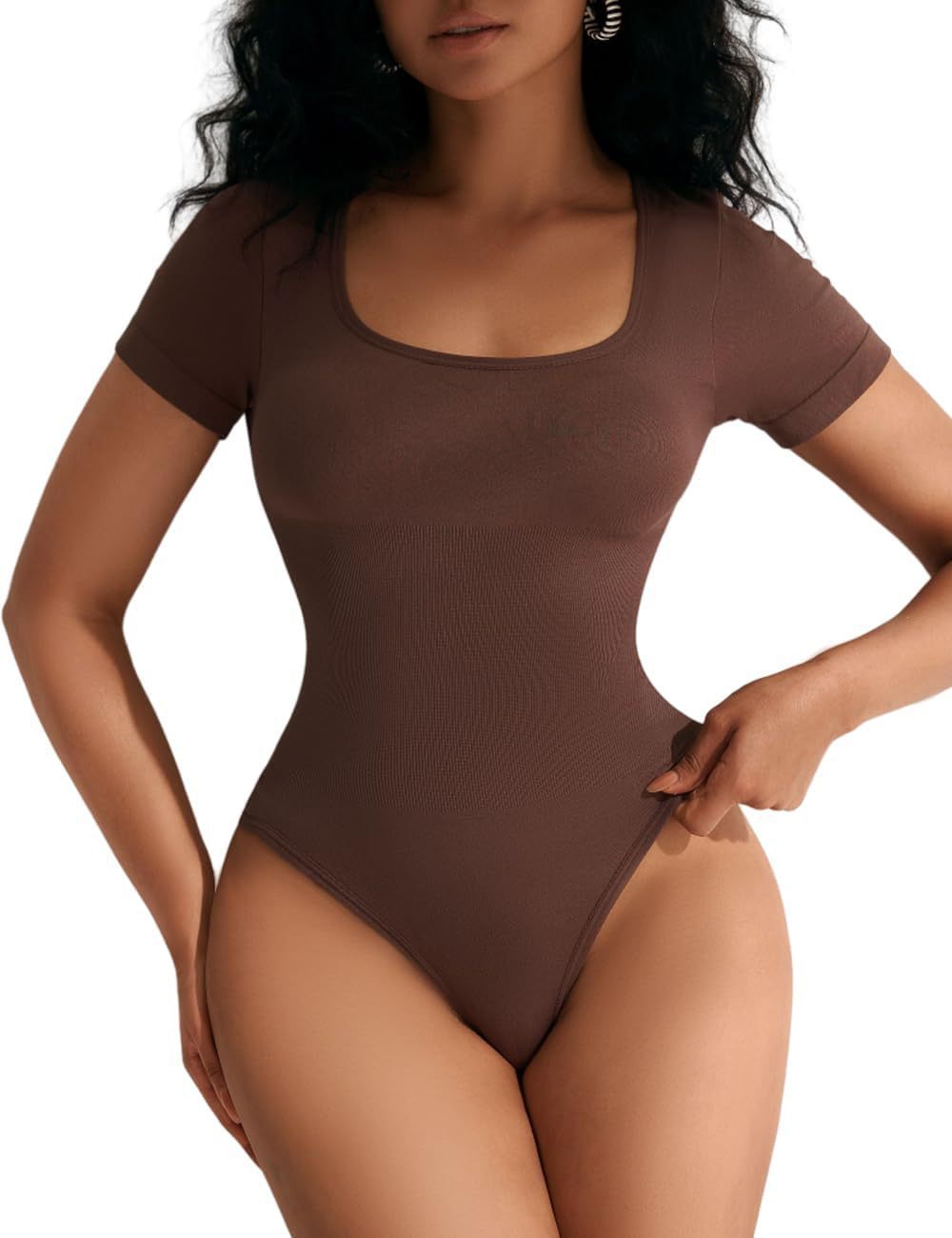 Square-Neck Short Sleeve Corset Body Suit