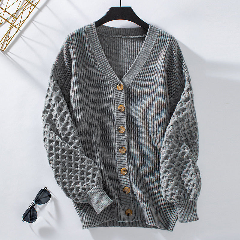 Women's Button up Lantern Sleeve Sweater