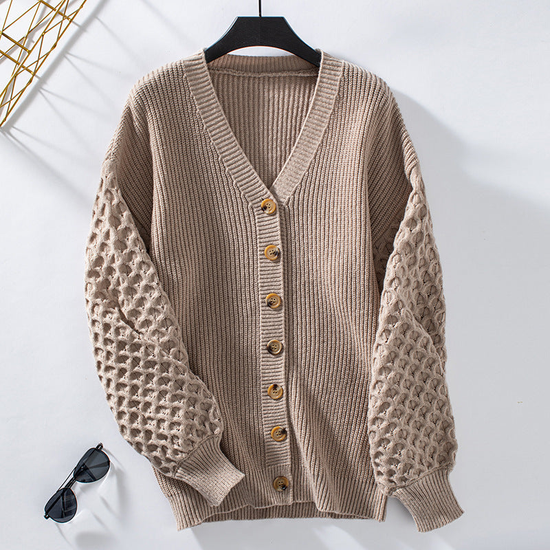 Women's Button up Lantern Sleeve Sweater