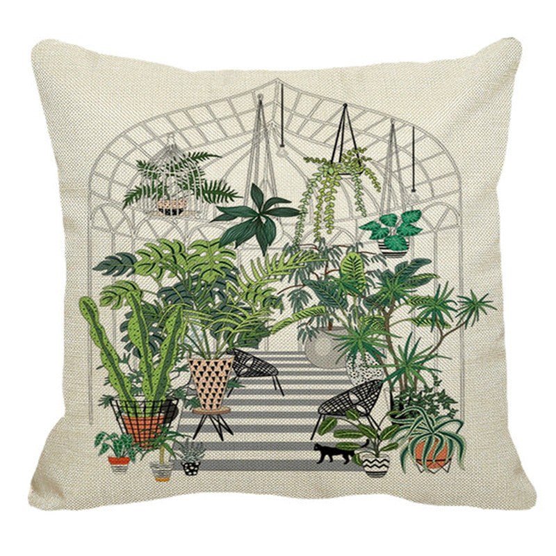 Nordic Style Linen Pillowcase Potted Green Plants