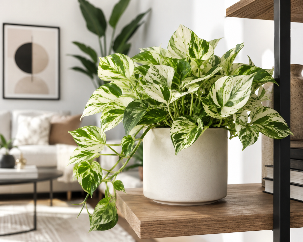 Pothos 'Manjula' - Epipremnum aureum Manjula - White Variegated Pothos - Tropical Indoor Plant - Beginner-Friendly Houseplant