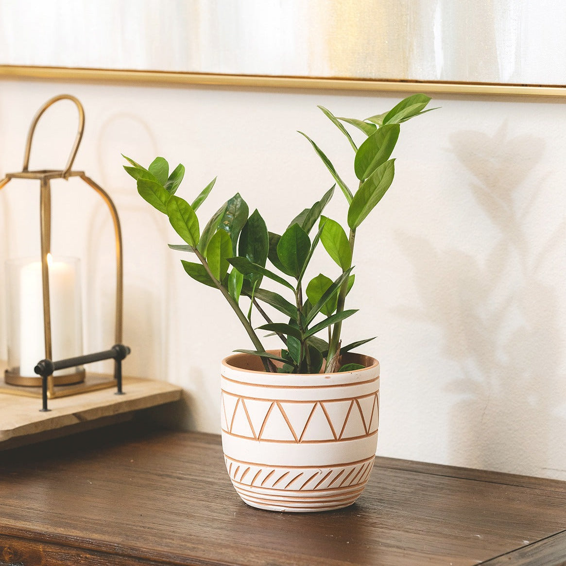 5.5 inch White-Clay Color Geometric Pattern Pot