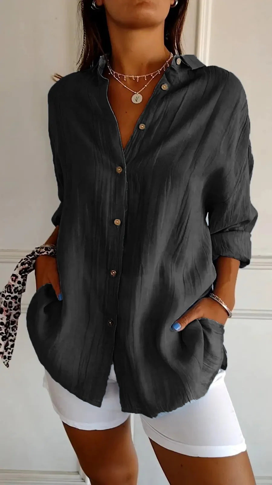 Women's Long Sleeve Loose Button Down Shirt