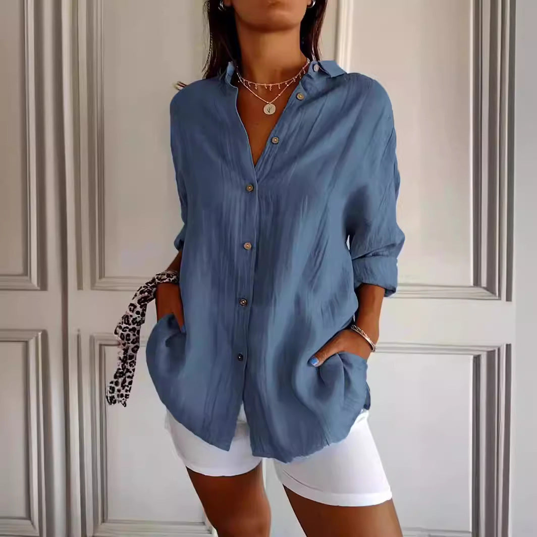 Women's Long Sleeve Loose Button Down Shirt