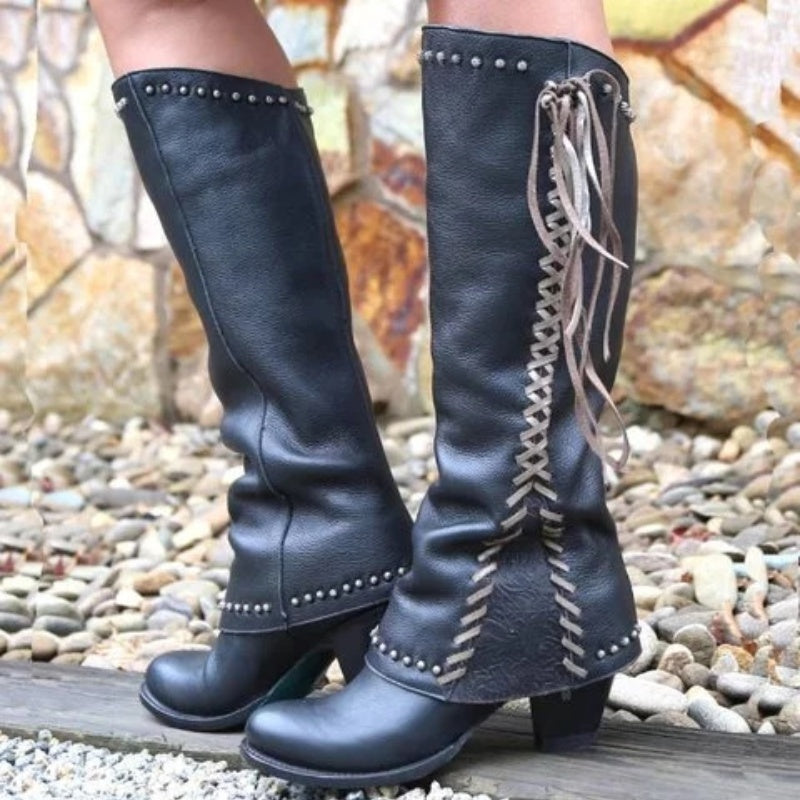 Faux Leather Boots with Tie Up Sides