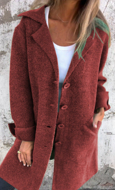 Fall Mid-Length Cardigan with Pockets