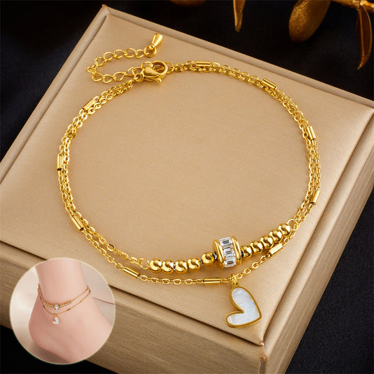 Boho Heart Double Stacking Anklet