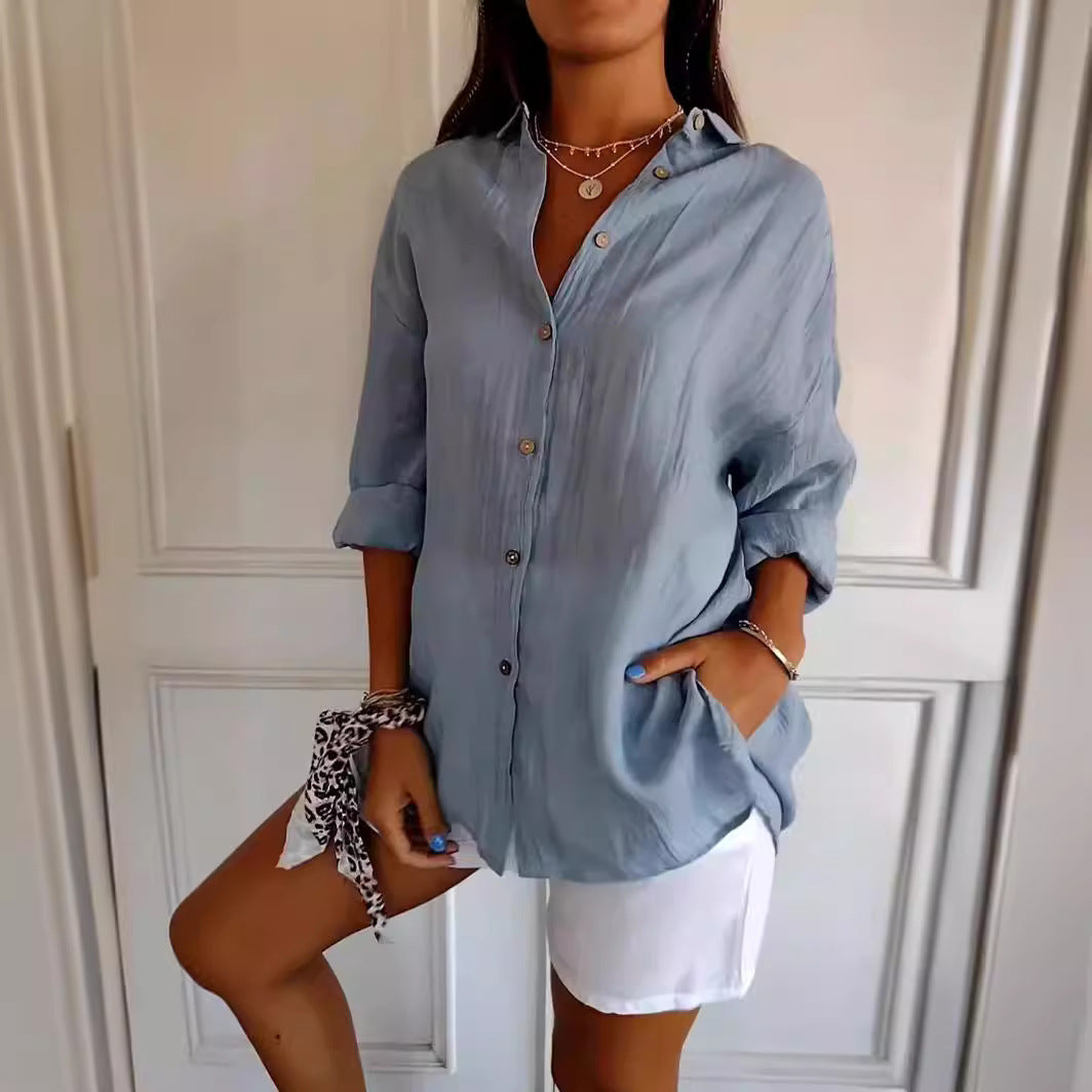 Women's Long Sleeve Loose Button Down Shirt