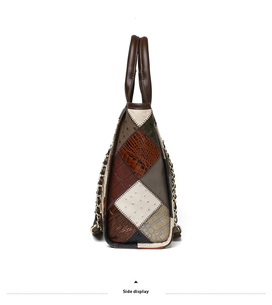 Women's Genuine Cowhide Leather Plaid Purse