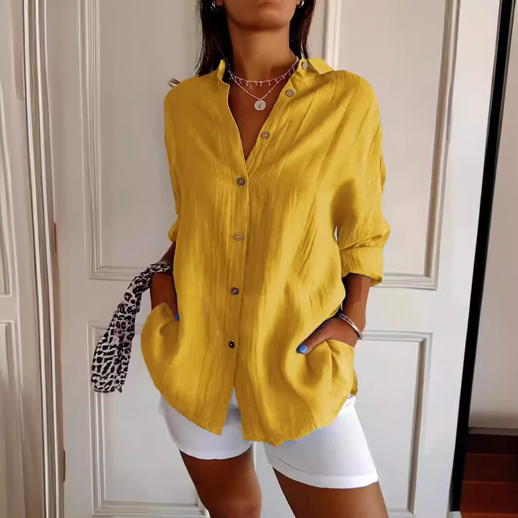 Women's Long Sleeve Loose Button Down Shirt