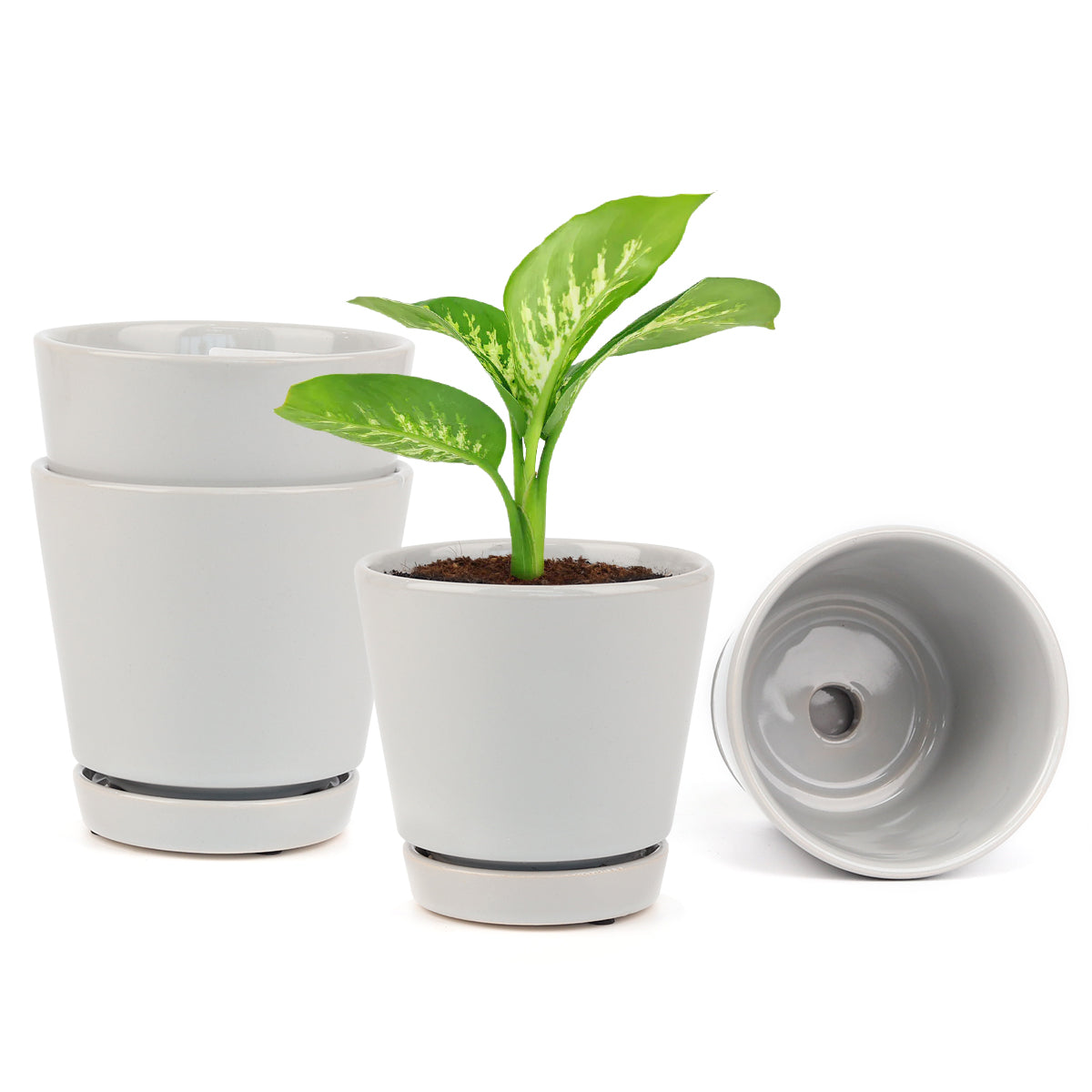 Pack of 3 Gray Minimalist Ceramic Pots