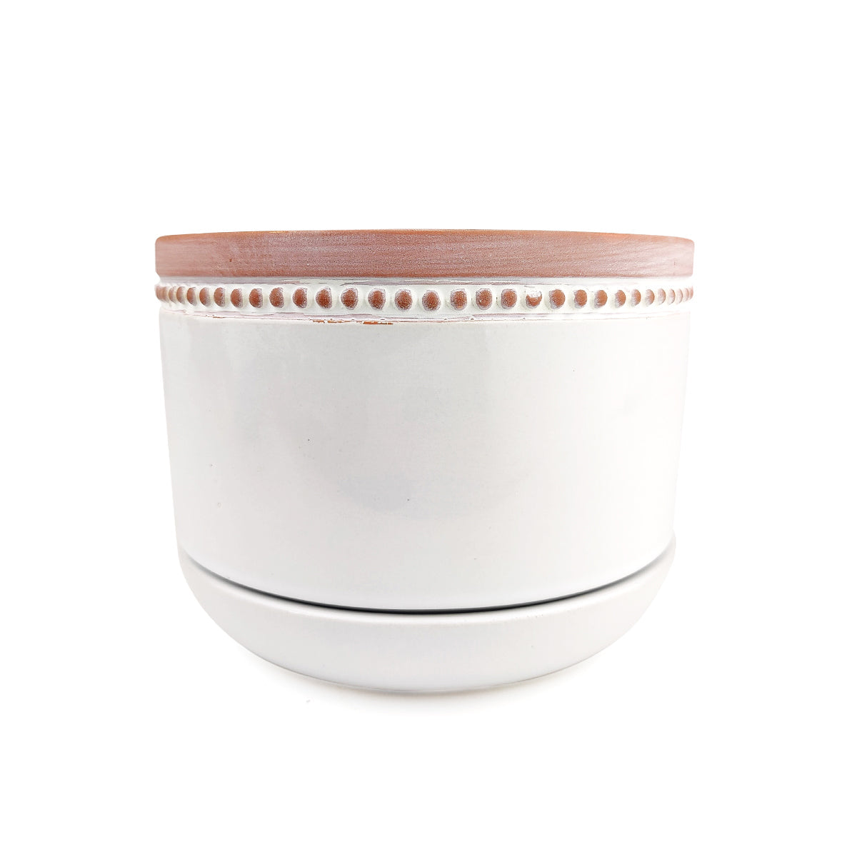 6 inch White Ceramic Bowl Planter with Coral Rim