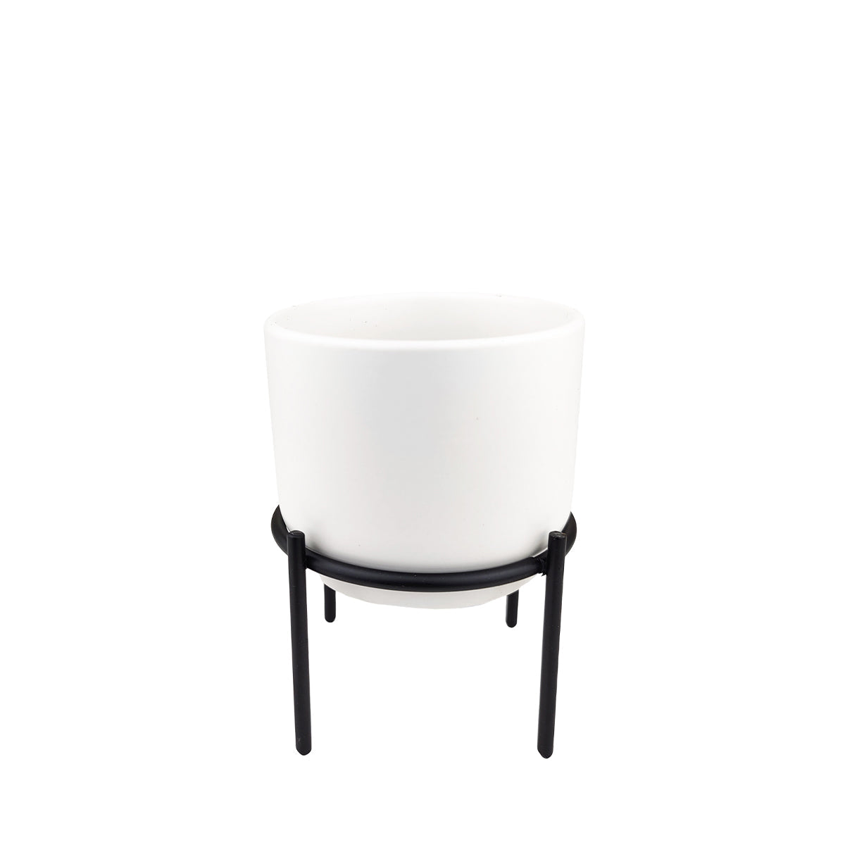 4 inch Solid White Ceramic Planter with Metal Stand